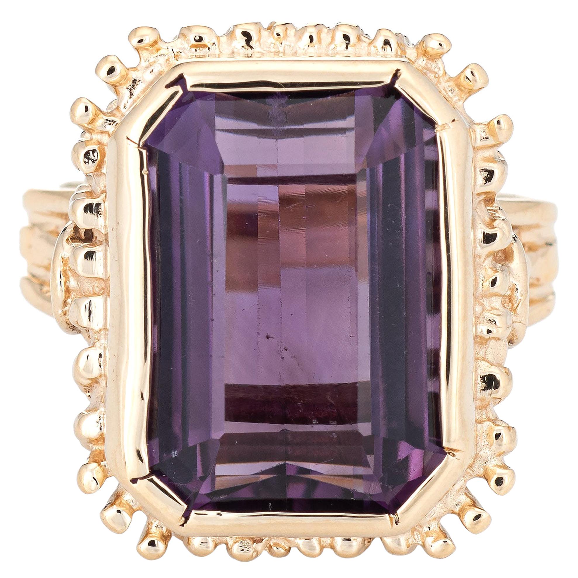 9ct Square Amethyst Ring Vintage 14k Yellow Gold Cocktail Estate Fine Jewelry 8
