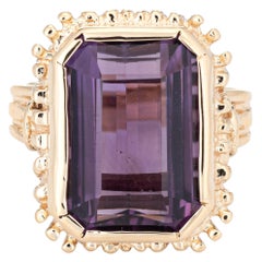 9ct Square Amethyst Ring Vintage 14k Yellow Gold Cocktail Estate Fine Jewelry 8