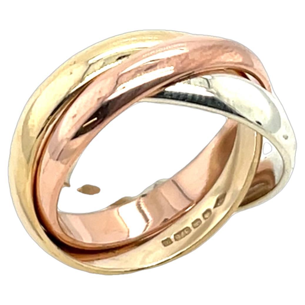9ct Three Colour Gold Crossover Trinity Ring For Sale