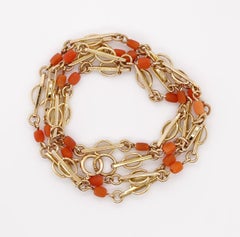 Vintage 1979 9ct Yellow Gold Chain Necklace with Coral Colour Beads