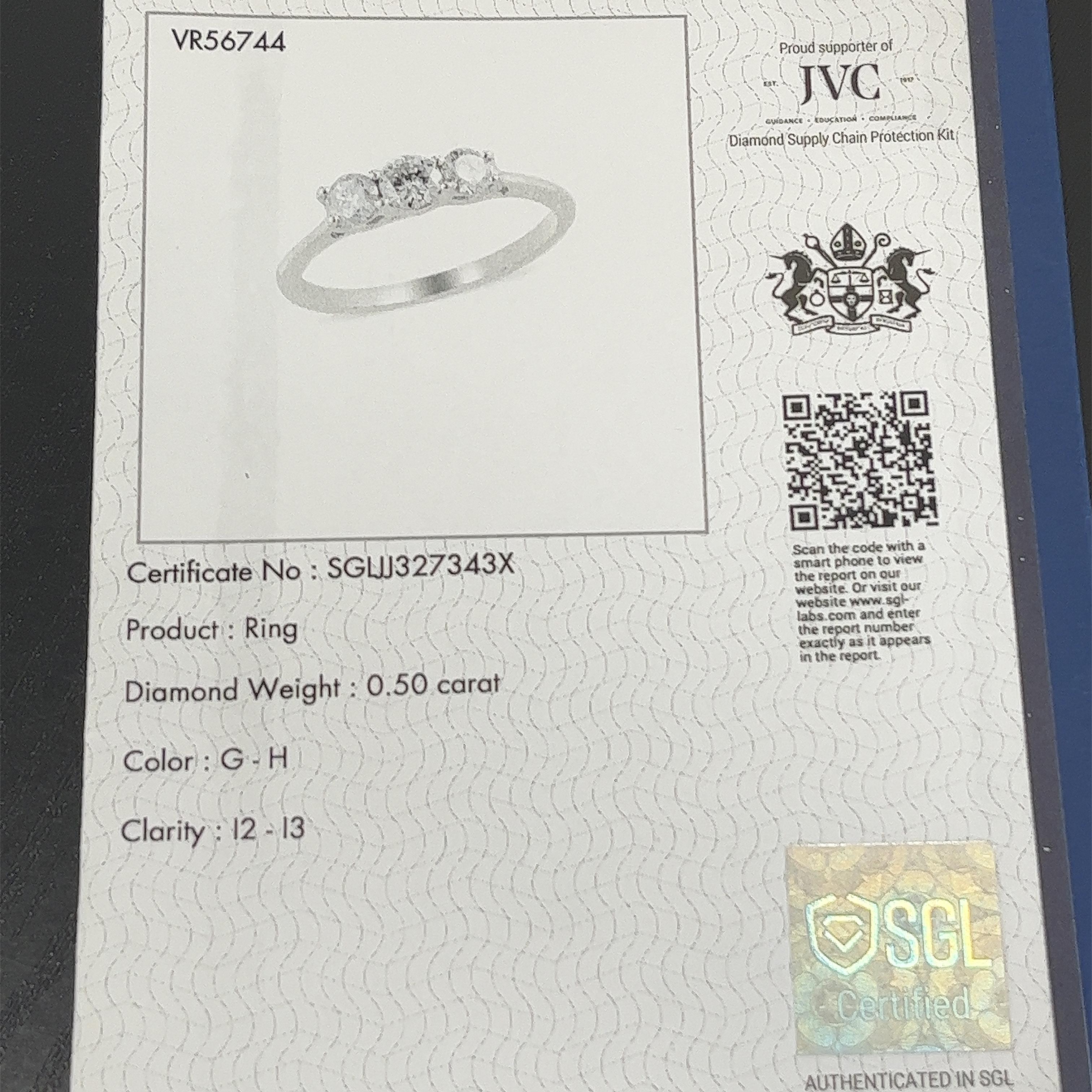 9ct White Gold 3-Stone Diamond Ring Set With 0.50ct Natural Round Diamonds For Sale 1