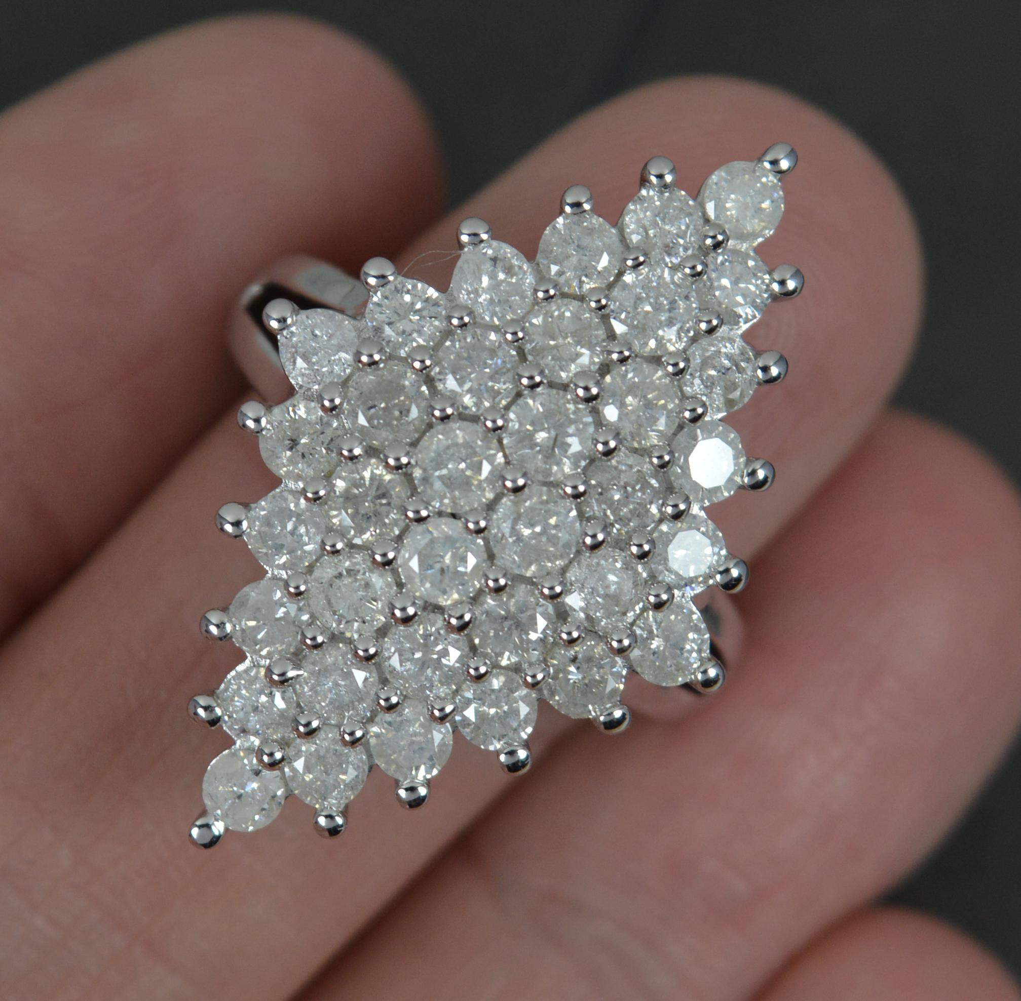 Round Cut 9ct White Gold and 3.00ct Diamond Navette Cluster Ring