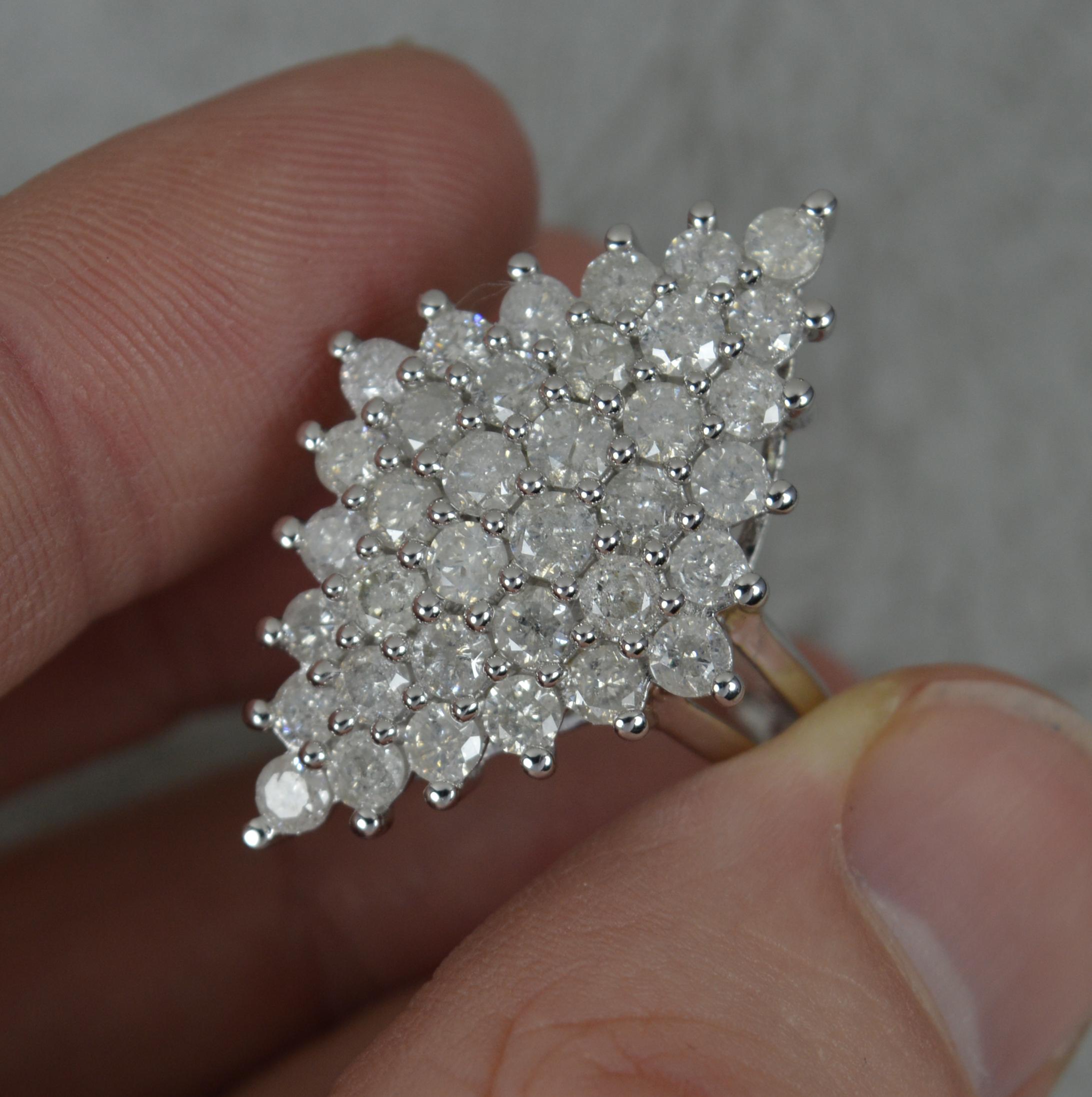 9ct White Gold and 3.00ct Diamond Navette Cluster Ring In Excellent Condition In St Helens, GB