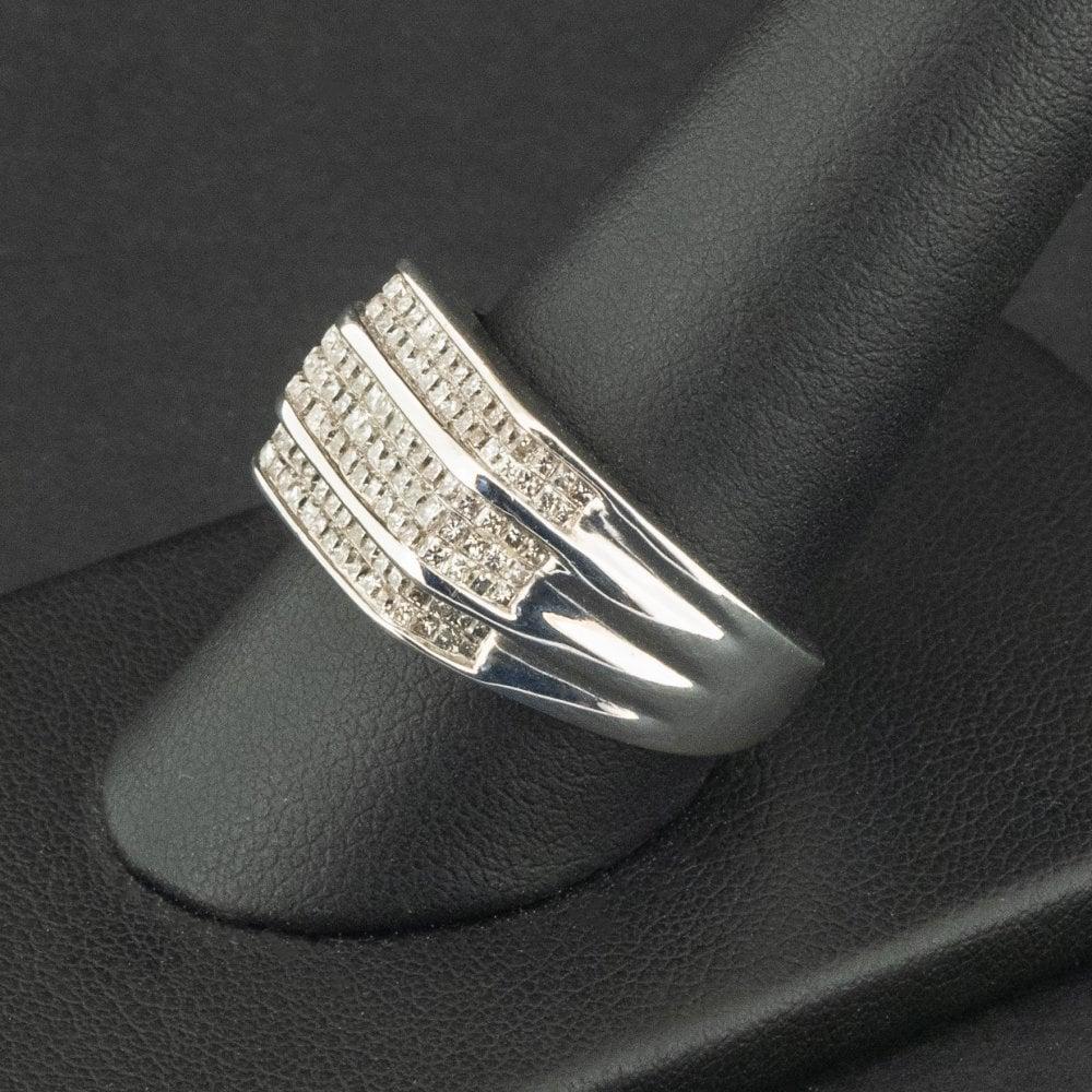 Round Cut 9ct White Gold Approx. 1.33ct Diamond Channel Set Ring Size S 9.8g For Sale
