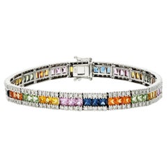9ct White Gold Diamond 
6.66ct Rainbow Sapphire Bracelet