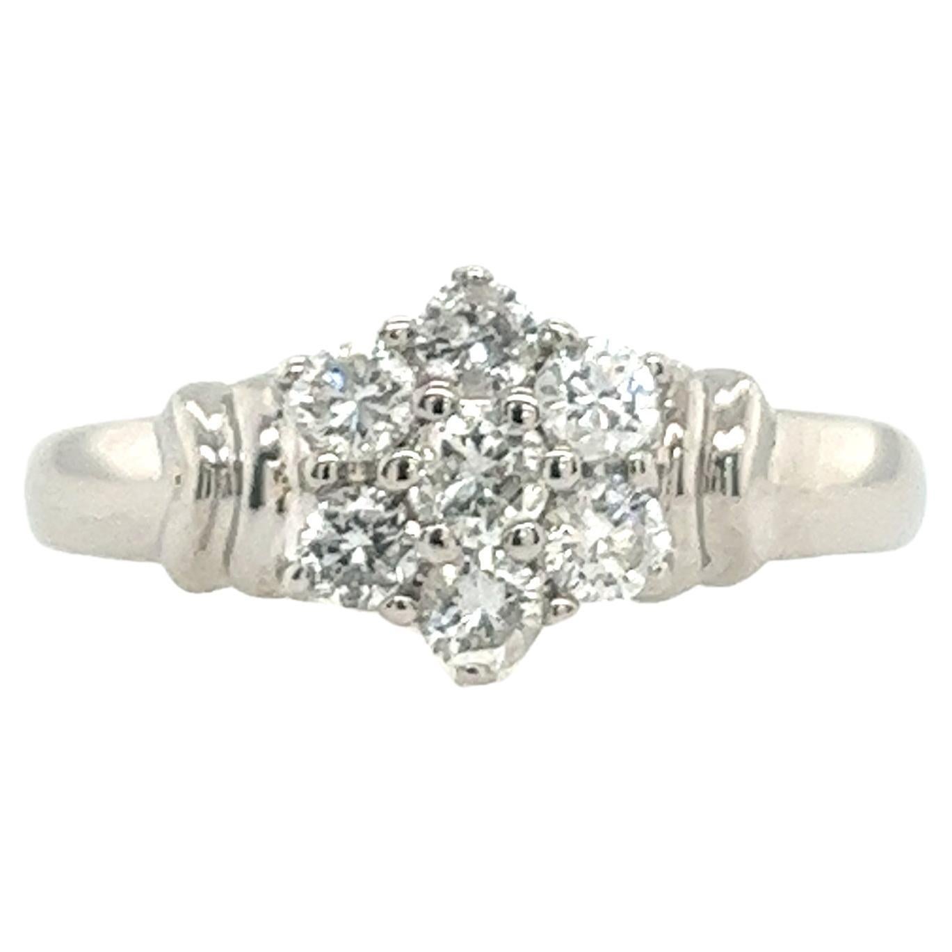 9ct White Gold Diamond Cluster Dress Ring Set With 0.45ct Natural Diamonds For Sale