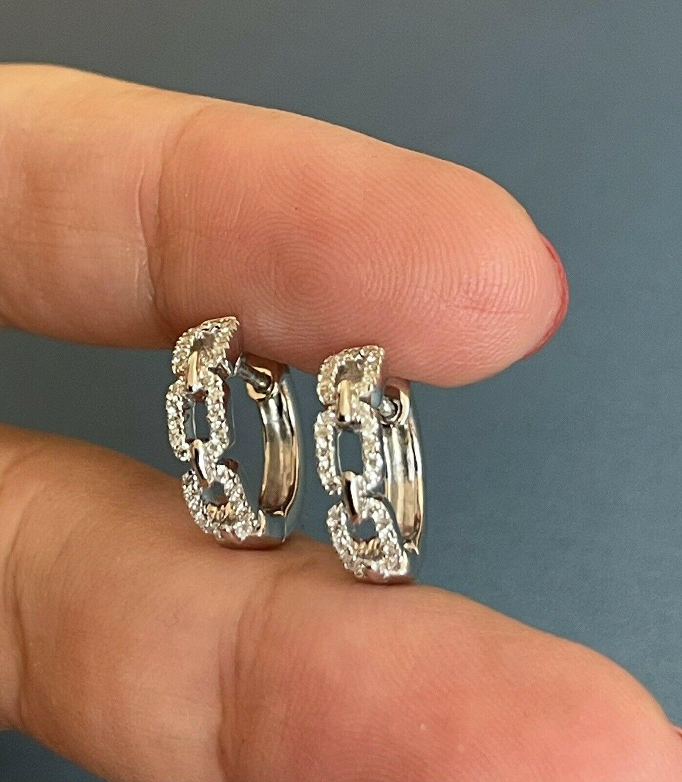 9ct White Gold Diamond Earrings 0.25ct Link Huggies hoops For Sale 1