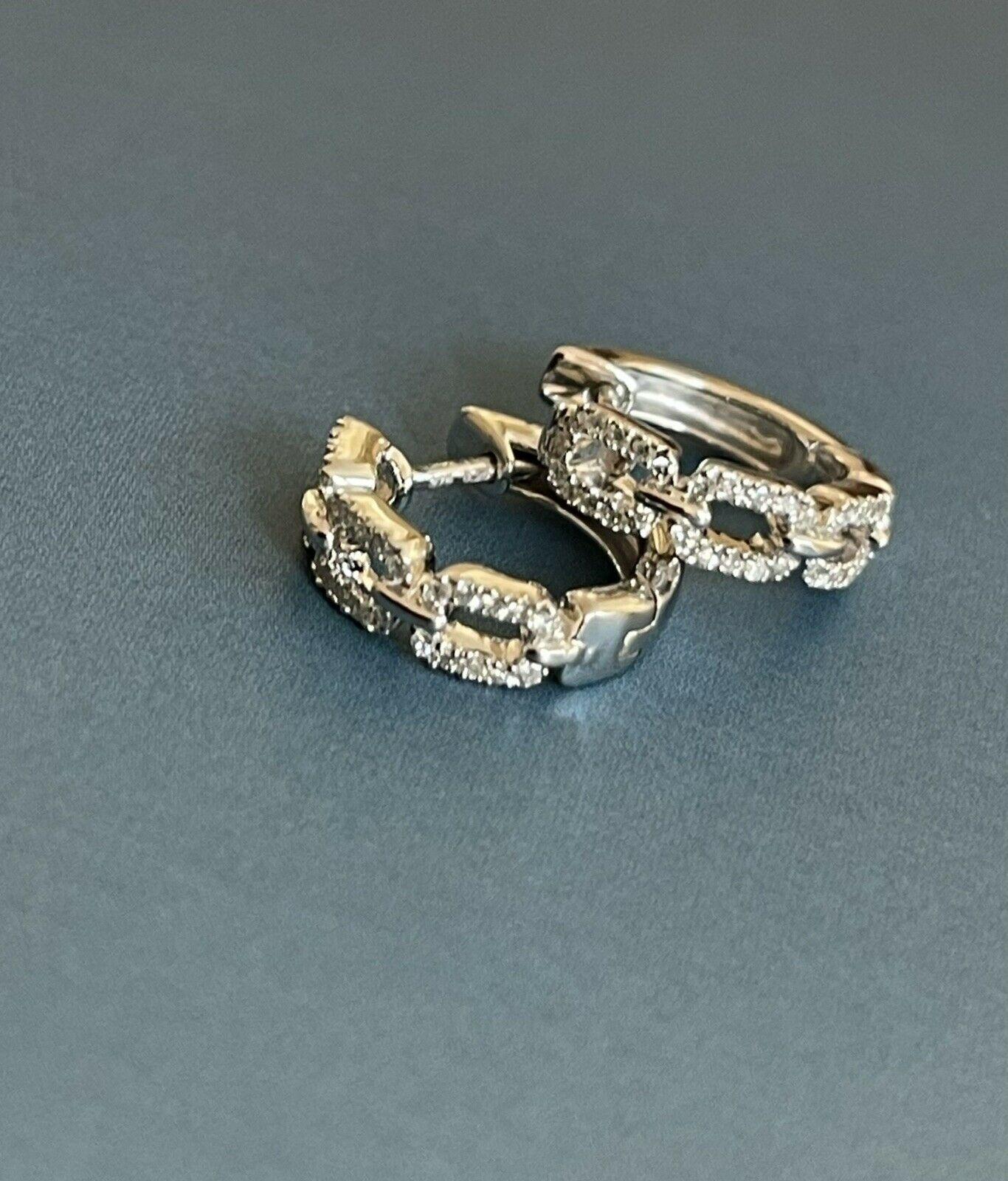 9ct White Gold Diamond Earrings 0.25ct Link Huggies hoops For Sale 3