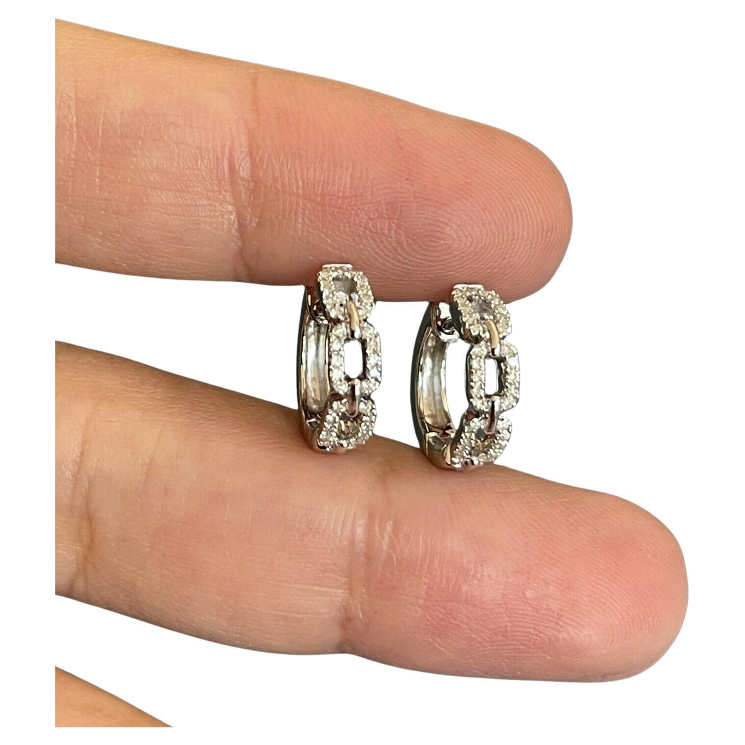 9ct White Gold Diamond Earrings 0.25ct Link Huggies hoops