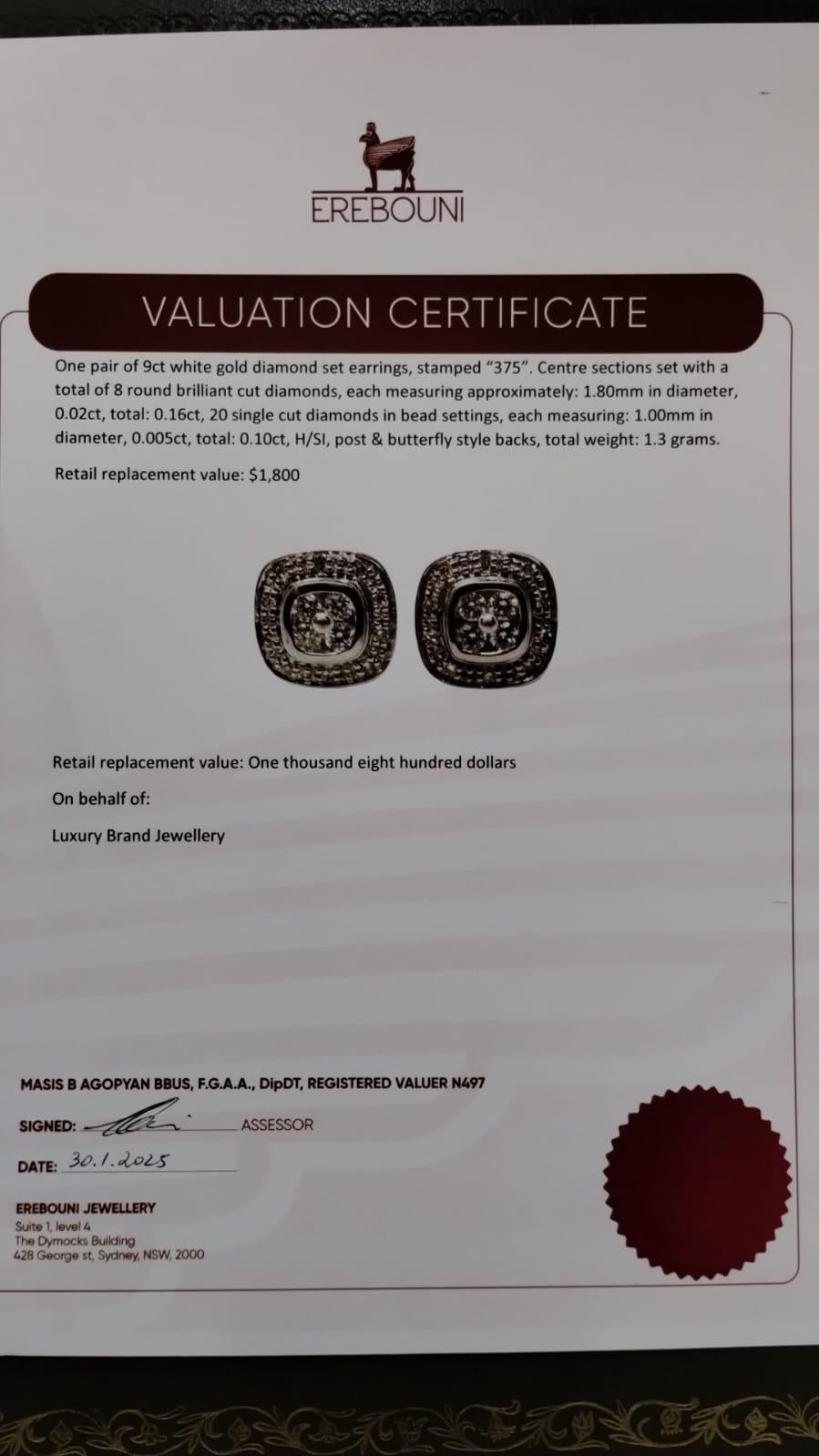 Pendientes de diamantes de oro blanco de 9 ct 0,26 ct 1,3 g en venta 1
