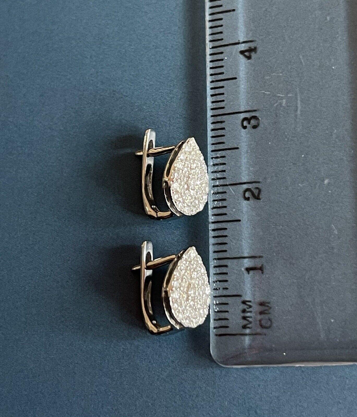 Women's 9ct White Gold Diamond Earrings 0.50ct Teardrop halo cluster leverbacks hoops For Sale