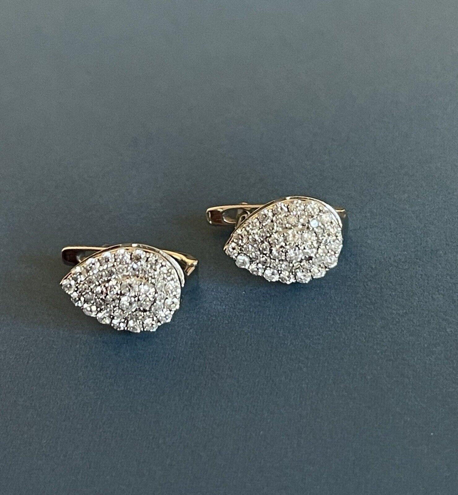 9ct White Gold Diamond Earrings 0.50ct Teardrop halo cluster leverbacks hoops For Sale 1