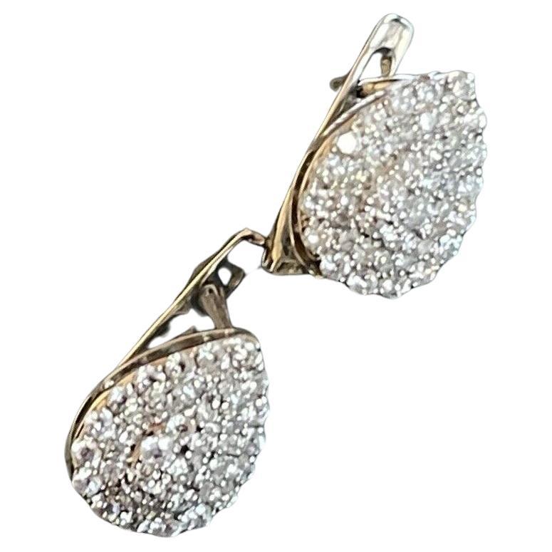 9ct White Gold Diamond Earrings 0.50ct Teardrop halo cluster leverbacks hoops For Sale