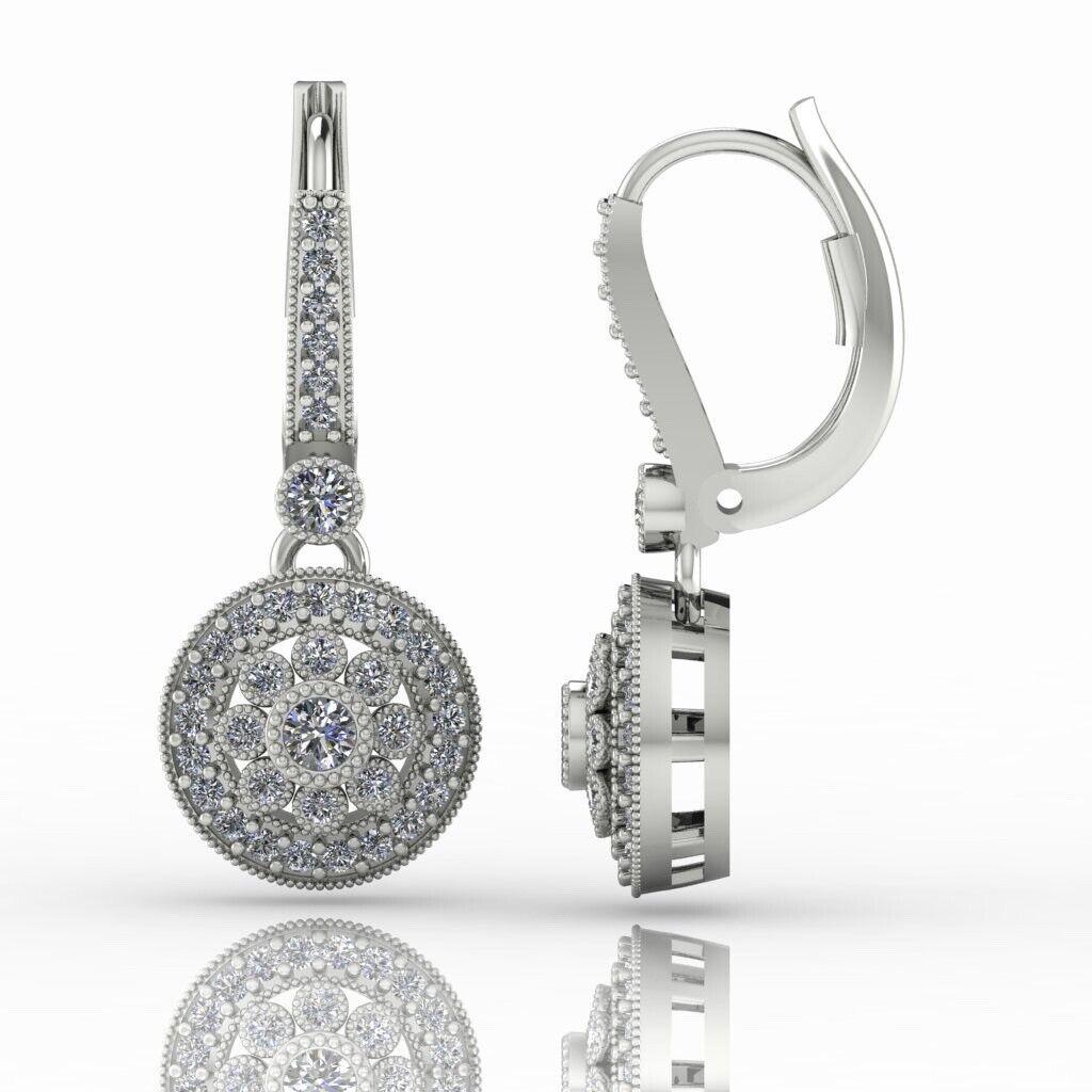 9ct Weiß  Ohrringe aus Gold und Diamanten 0,65 Karat rundem Halo-Tropfen-Klappbrisur im Zustand „Neu“ im Angebot in Ilford, GB