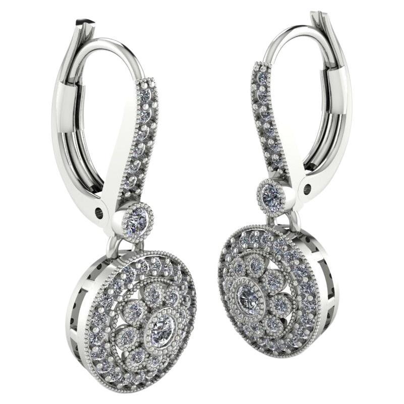 9ct White  gold & diamond Earrings 0.65ct Round Halo Drop Leverback
