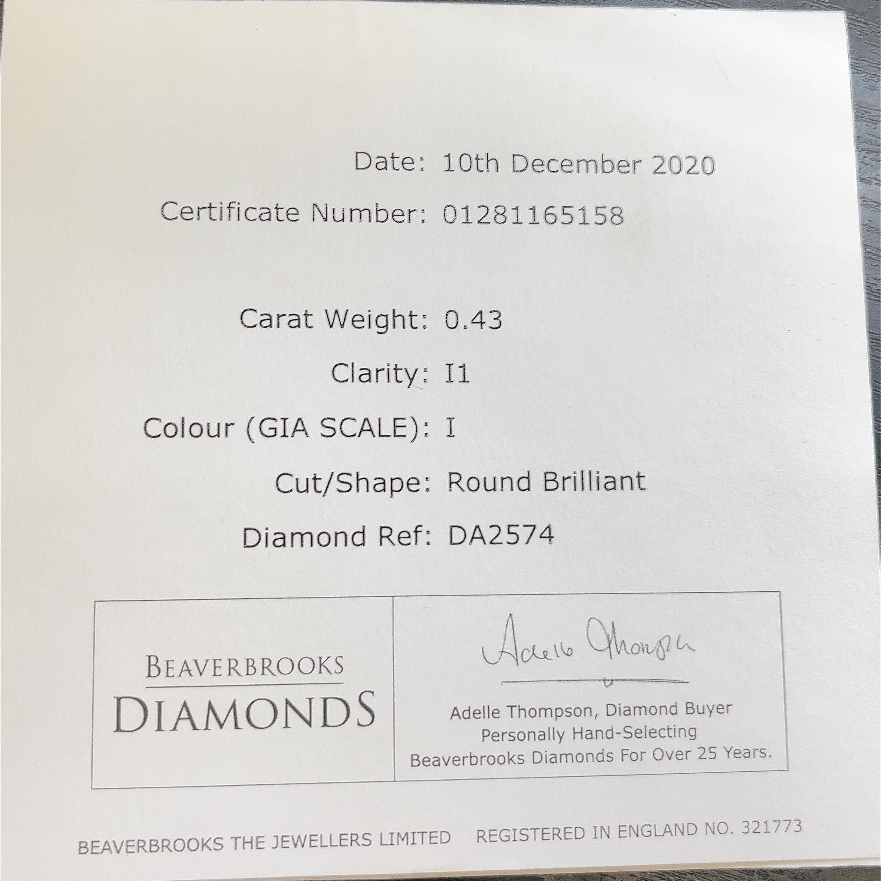 9 Karat Weißgold Diamant-Verlobungsring mit 0,43 Karat natürlichen runden Diamanten im Angebot 2