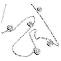 9ct White Gold Diamond Necklace 0.25ct chocker Rubover Bezel by the yard charms