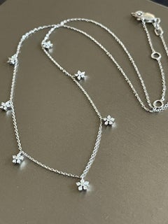 9ct White Gold Diamond Necklace 0.40ct Daisy Flower Charm Chocker 18”