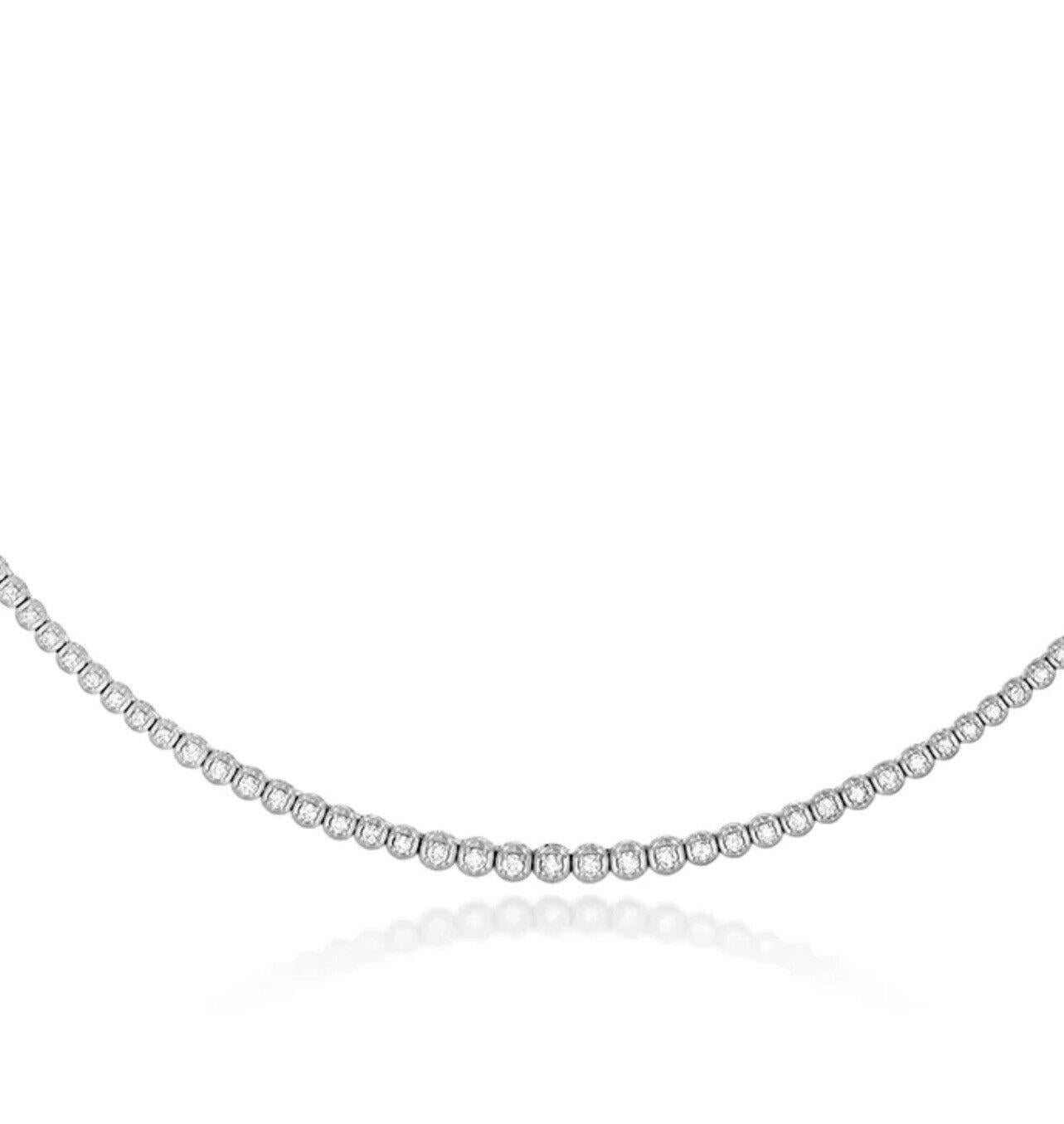 Women's 9ct White Gold Diamond Necklace 0.65ct Graduated Tennis Chocker 10g For Sale
