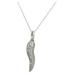 9ct White Gold Diamond Pave Italian Horn Pendant