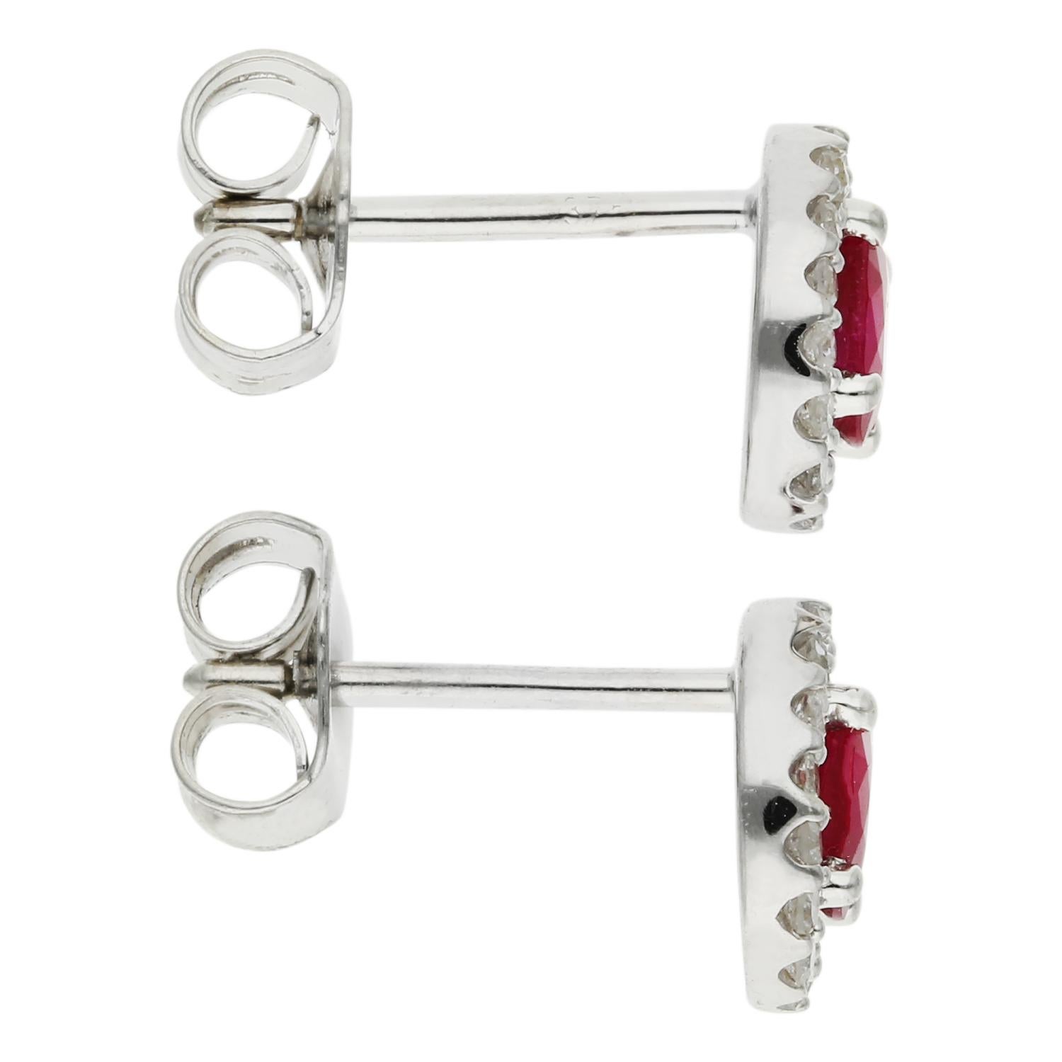 Women's 9ct White Gold Diamond & Ruby Earrings For Sale