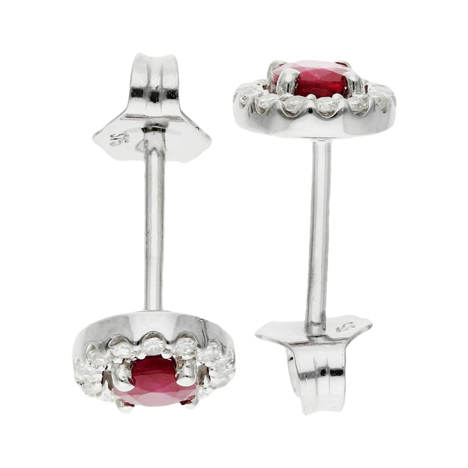 9ct White Gold Diamond & Ruby Earrings For Sale 1