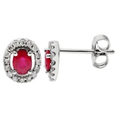 9ct White Gold Diamond & Ruby Earrings