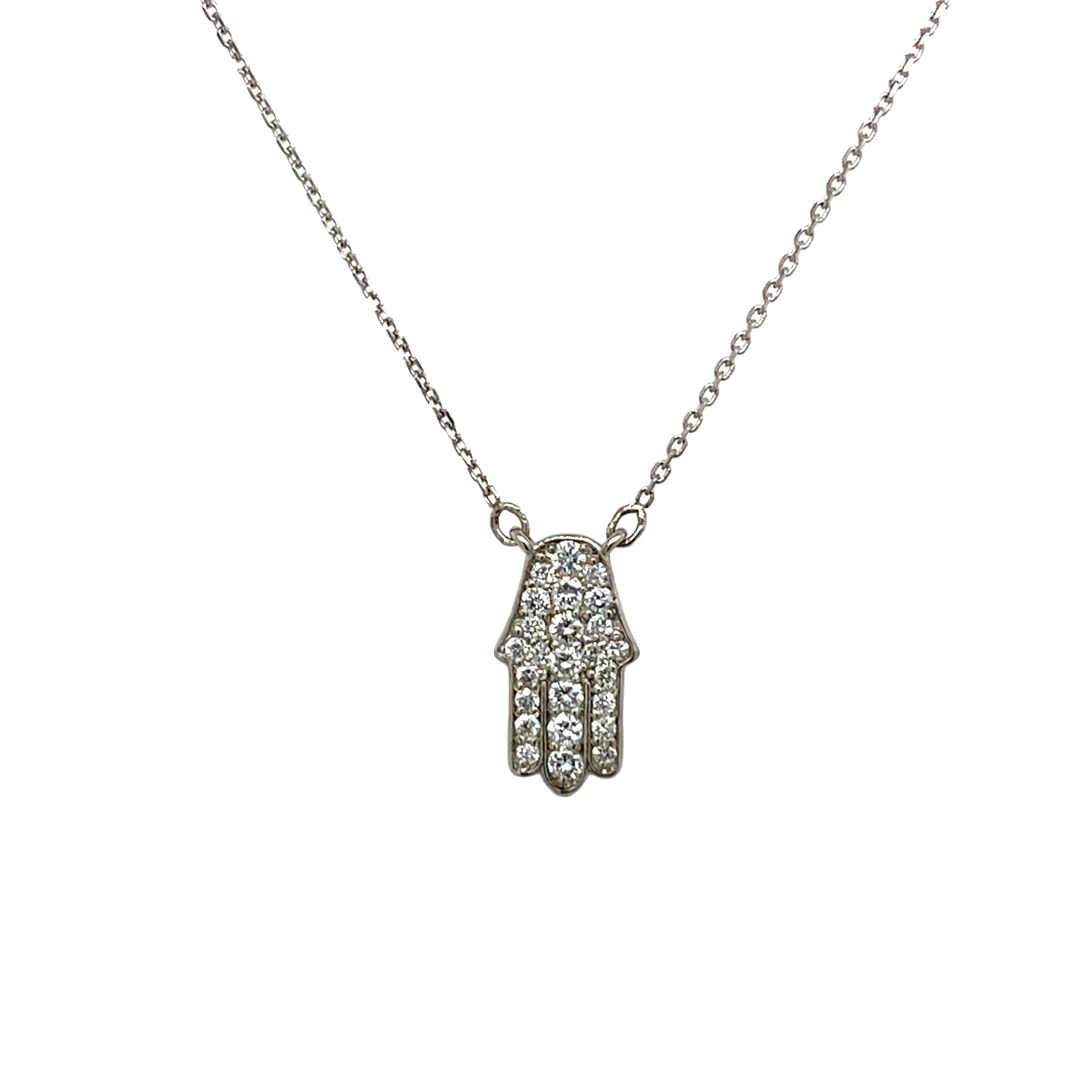 9ct White Gold Diamond Set Hamza Necklace, 0.15ct Diamonds In New Condition For Sale In London, GB