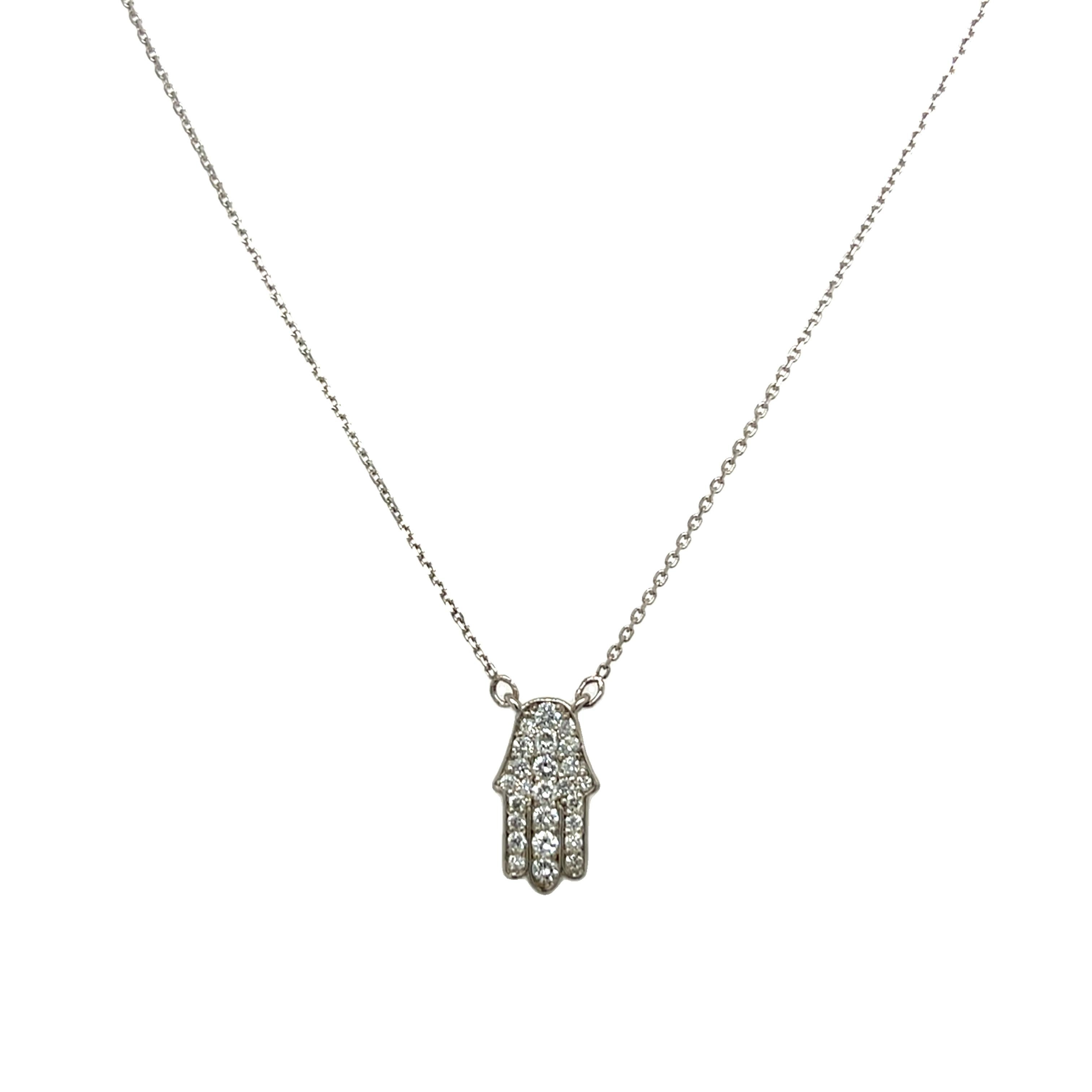 9ct White Gold Diamond Set Hamza Necklace, 0.15ct Diamonds For Sale 1
