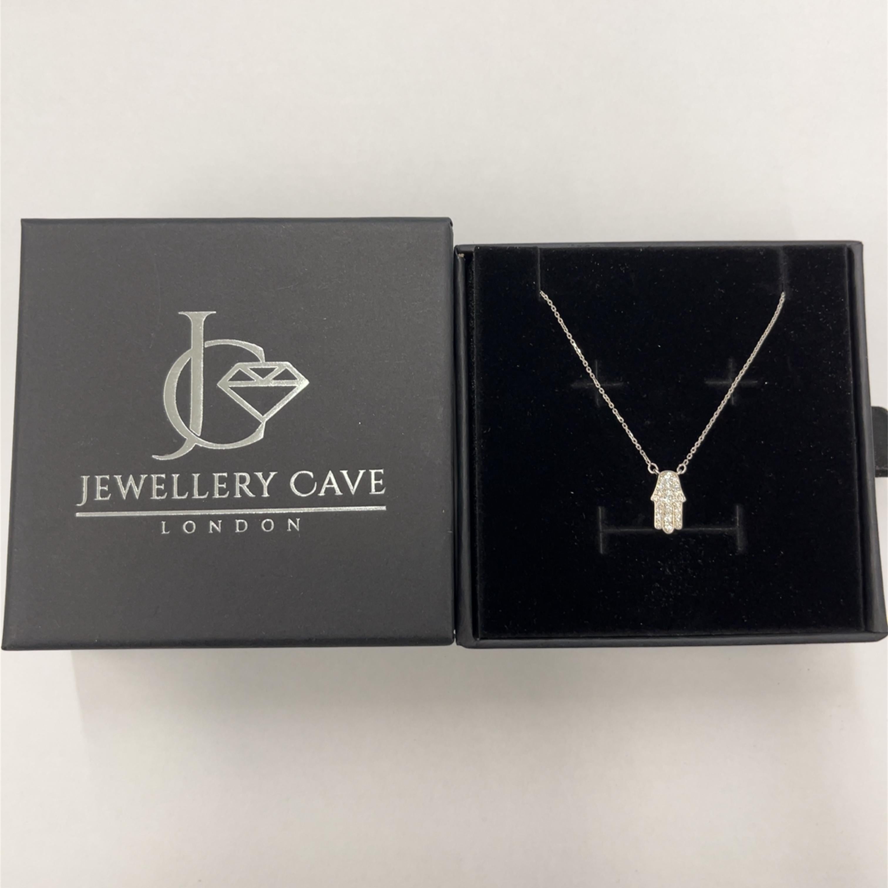 9ct White Gold Diamond Set Hamza Necklace, 0.15ct Diamonds For Sale 2