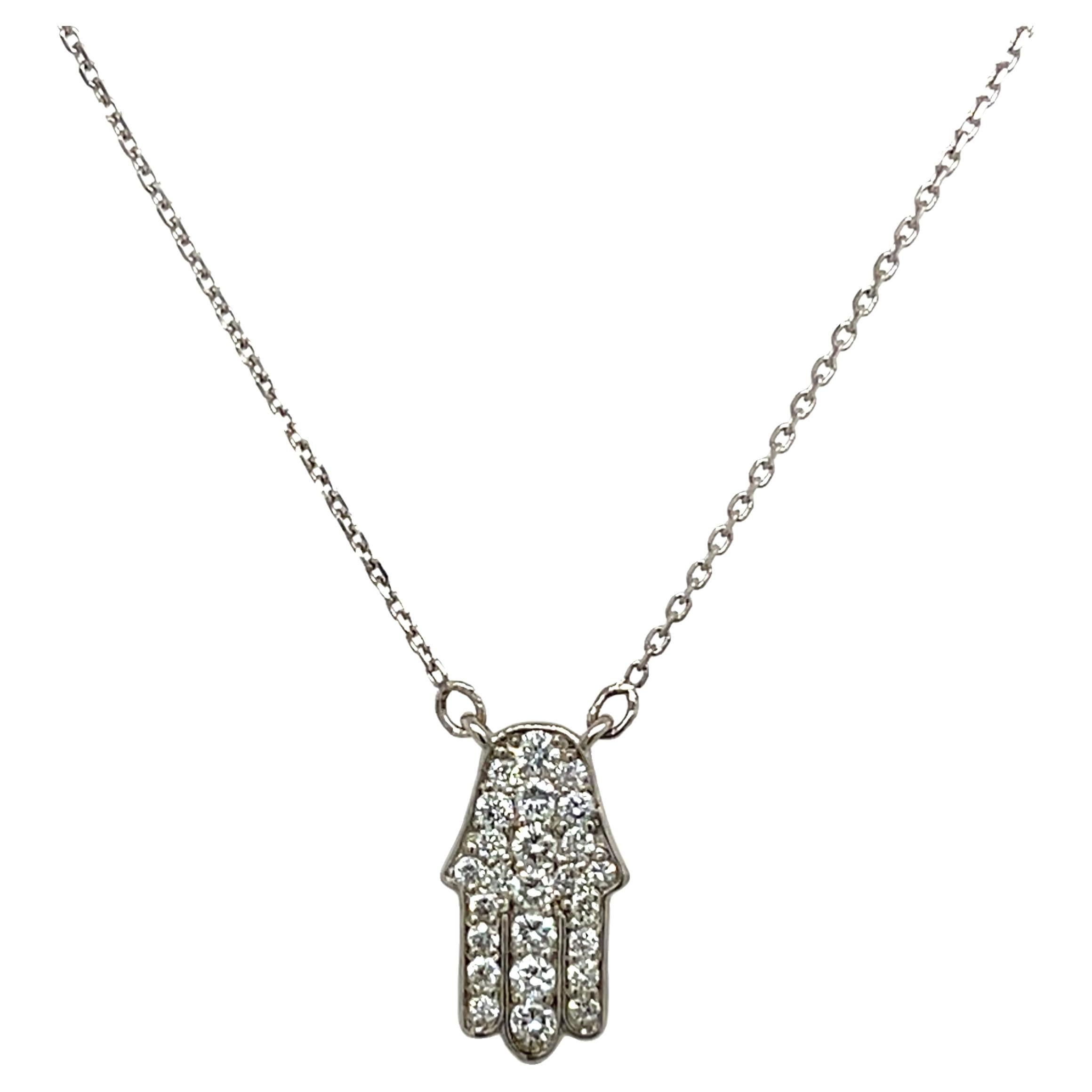 9ct White Gold Diamond Set Hamza Necklace, 0.15ct Diamonds