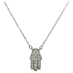 9ct White Gold Diamond Set Hamza Necklace, 0.15ct Diamonds