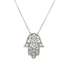 Collana Hamza con diamanti incastonati in oro bianco 9ct, 0,33ct diamanti