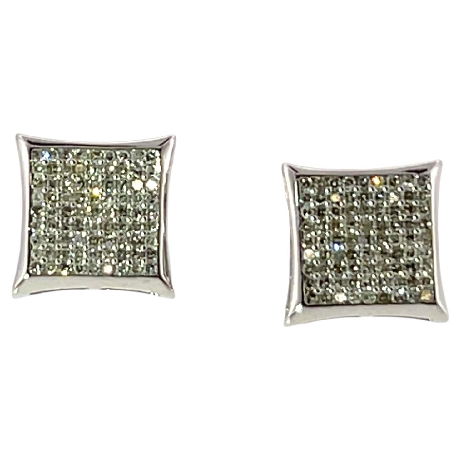 9ct White Gold Diamond Stud Earrings – 0.80ct Square Pavé Design