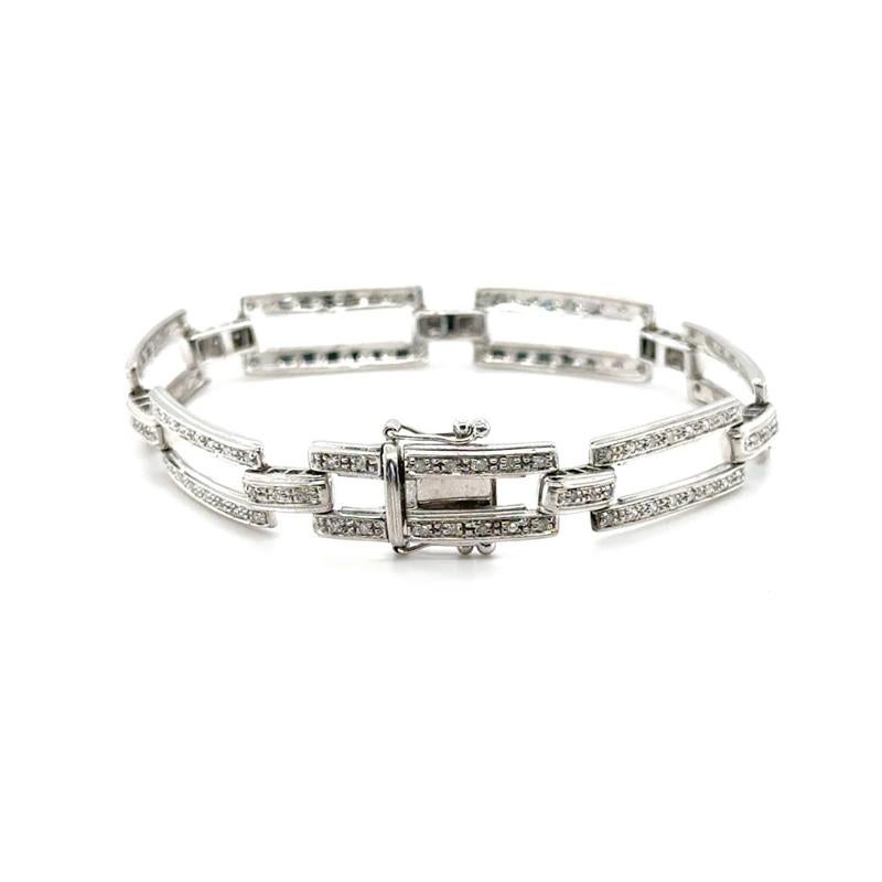 Contemporaneo Bracciale Eleg A Link con diamanti incastonati in oro bianco 9ct in vendita