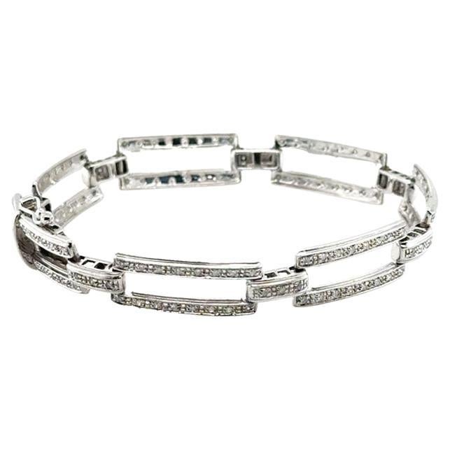 9ct White Gold Elegant Narrow Linked Diamond Set Bracelet