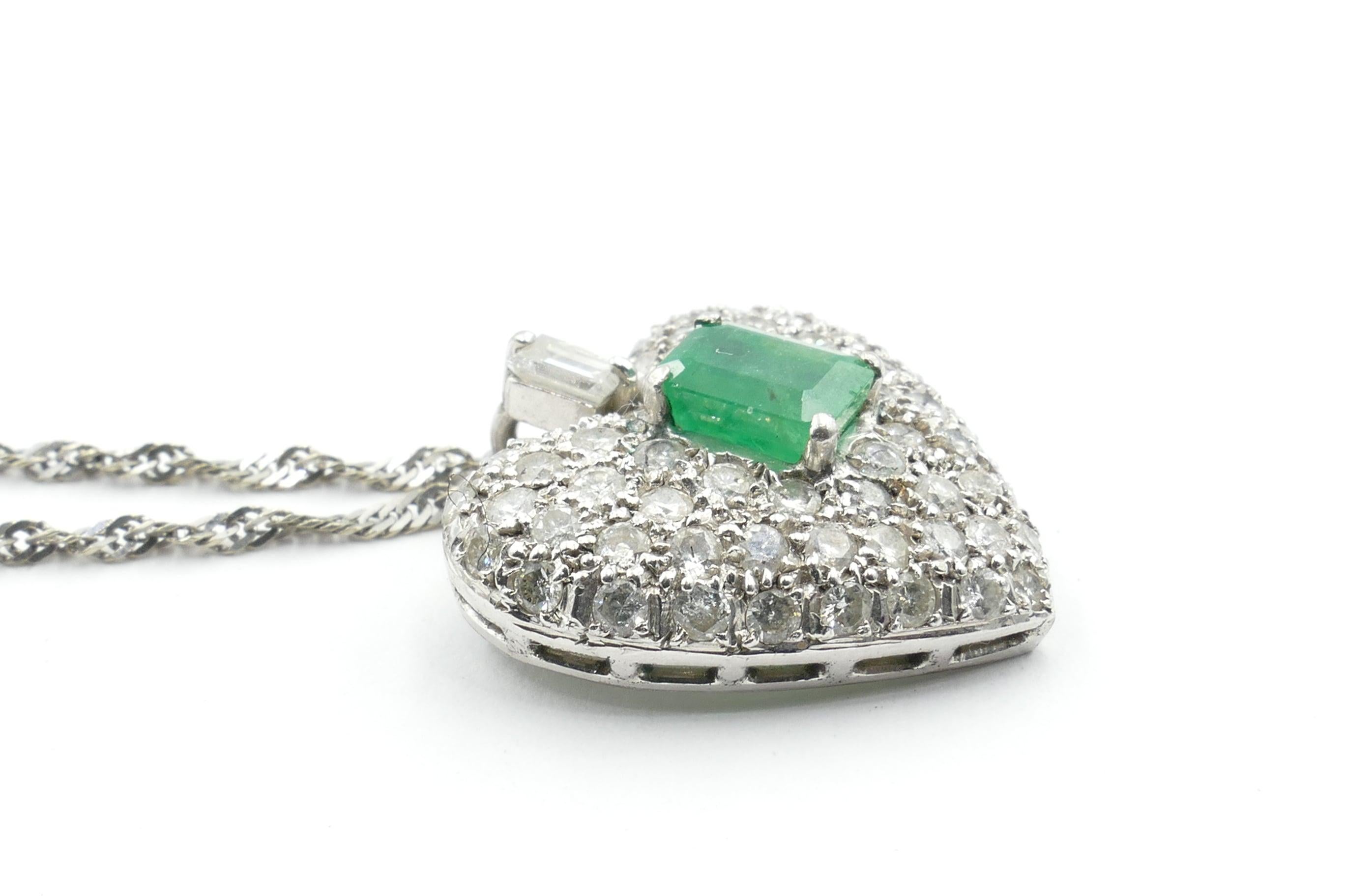 Romantic 9 Carat White Gold Emerald and Multi Diamond Pendant