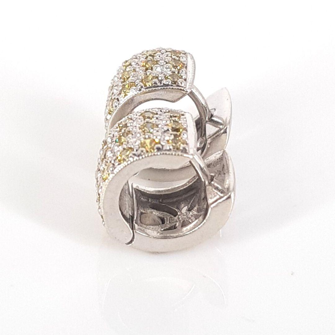 9 Carat White Gold Fancy Yellow Diamond Huggies In Excellent Condition In Cape Town, ZA