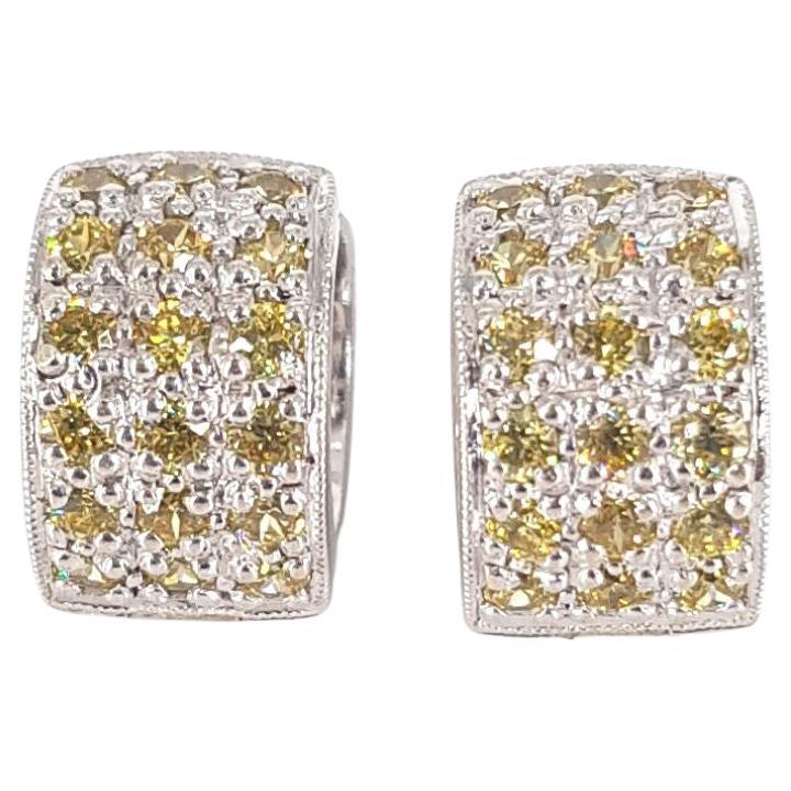 9 Carat White Gold Fancy Yellow Diamond Huggies