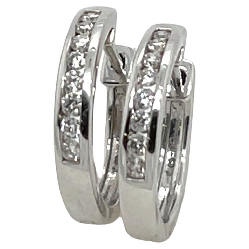 9ct White Gold Natural Diamond Hinged Hoop Earrings