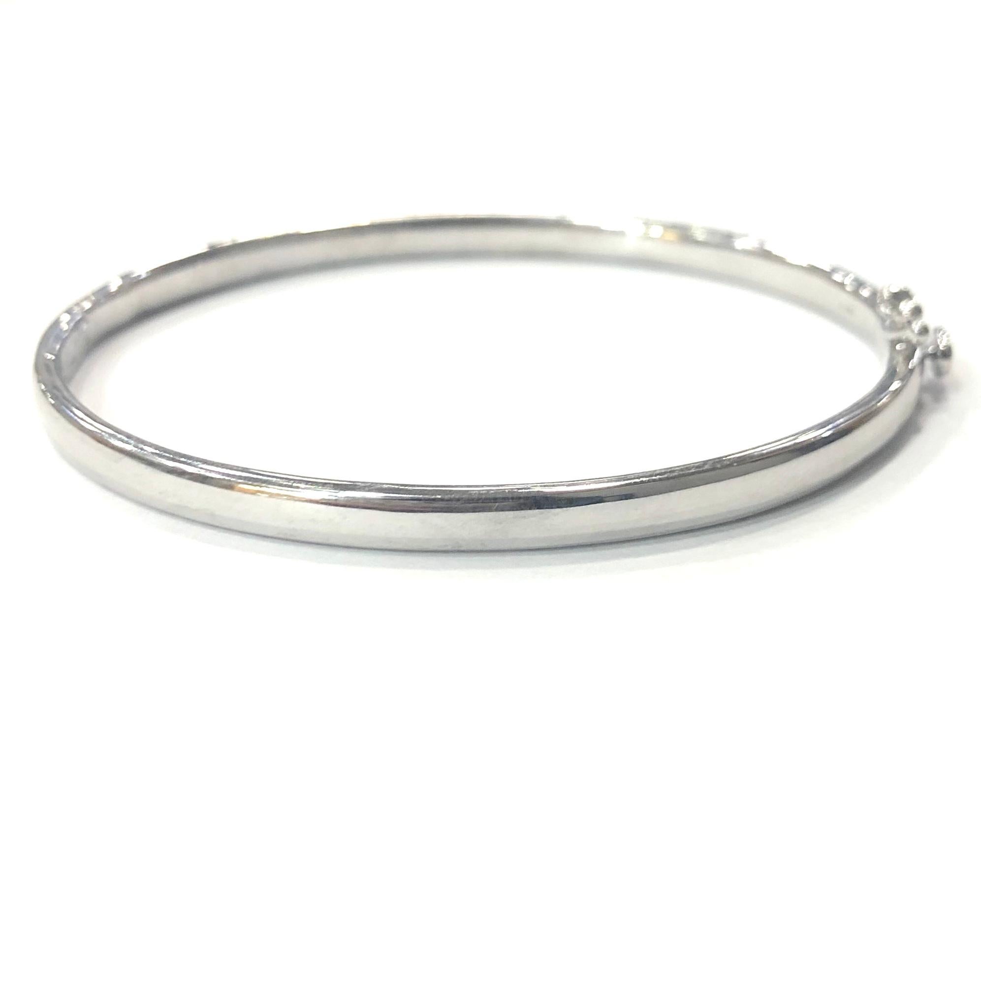 Modern 9 Carat White Gold Solid Hinged Diamond Bangle For Sale