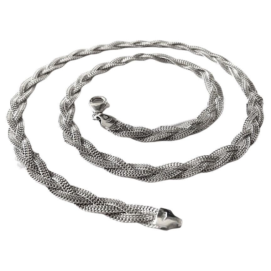 9ct White Gold Woven Necklace For Sale