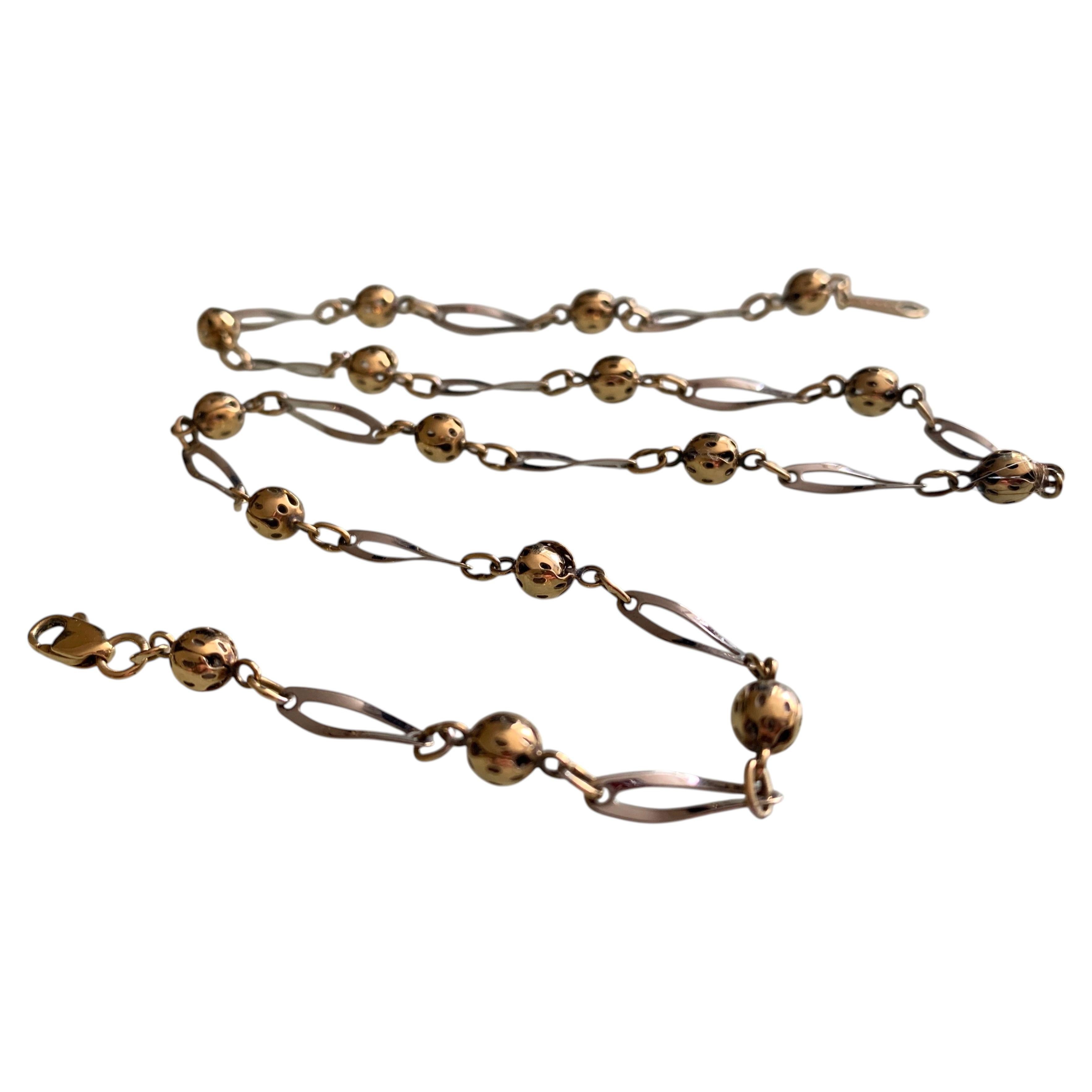 9ct White & Yellow Gold Ball & Bar Chain Fully Hallmarked For Sale