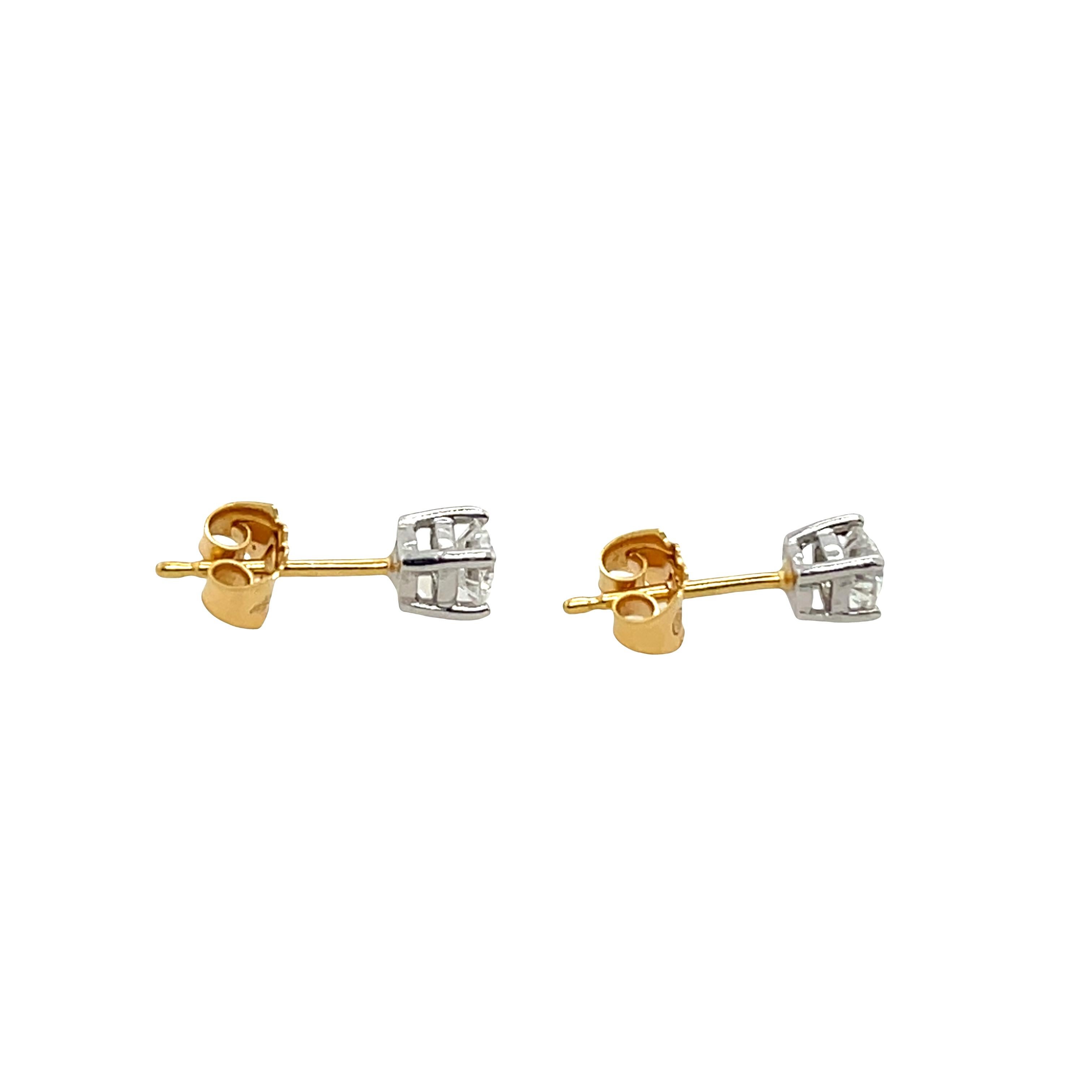 Diamant-Ohrstecker aus 9 Kt. Weiß- und Gelbgold, 0,50ct (Rundschliff) im Angebot