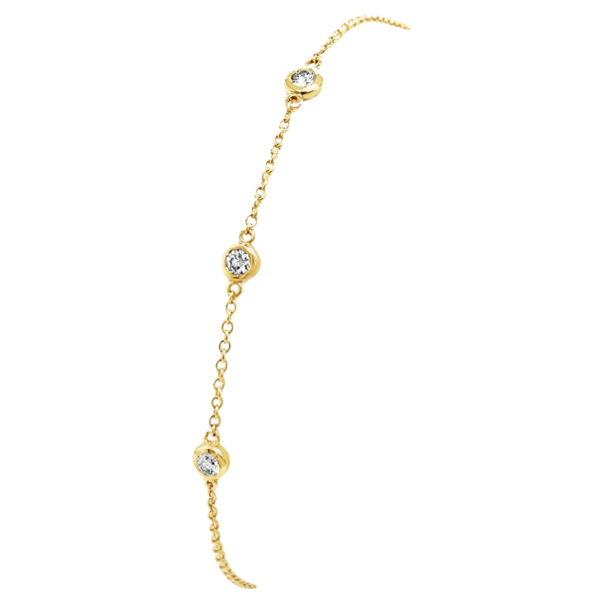 9ct Yellow Gold 3 Stone Round Brilliant Cut Diamond Bracelet Adjustable Length