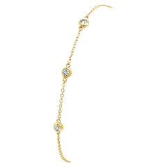 9ct Yellow Gold 3 Stone Round Brilliant Cut Diamond Bracelet Adjustable Length