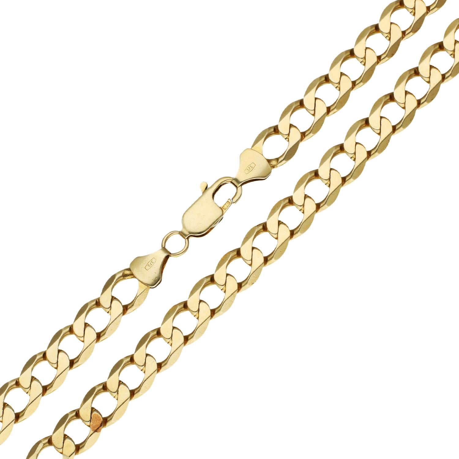 9ct Yellow Gold 8.44mm 22 Inch Filed Curb Chain 46.30 grams For Sale at ...
