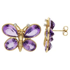 9ct Yellow Gold Amethyst & Diamond Butterfly Earrings 7.10 grams