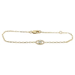 9ct Yellow Gold Aquamarine Set Evil Eye Bracelet, March Birthstone