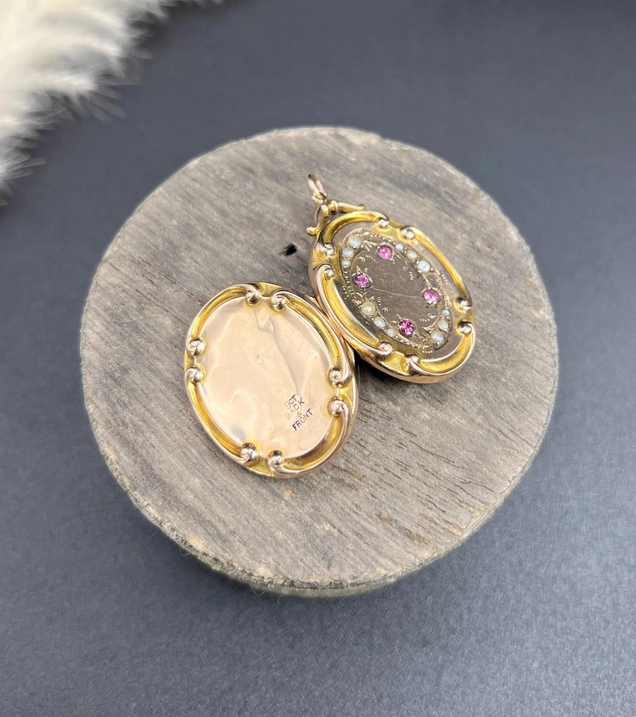 9ct Yellow Gold Back & Front, Edwardian Floral Seed Pearl Set Oval Locket im Angebot 5
